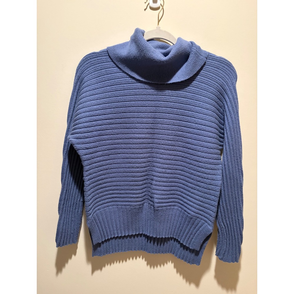 Jones New York Womens Blue Ribbed Turtleneck Sweater High Low Split Hem XS